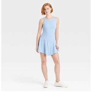 JoyLab light blue women's active dress scallop detail on back built in short S